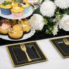imageWDF 400PCS Black and Gold Plastic Plates