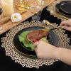 imageWDF 500PCS Black and Gold Plastic Plates with Gold Plastic Silverware