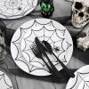imageWDF 60Pieces Halloween Plates Disposable Plastic 180 Pieces Black Plastic Silverware