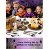 imageWDF 60Pieces Halloween Plates Disposable Plastic 180 Pieces Black and Gold Halloween Plastic Silverware