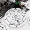 imageWDF 60Pieces Halloween Plates Disposable Plastic 180 Pieces Black and Gold Halloween Plastic Silverware