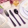 imageWDF 60Pieces Halloween Plates Disposable Plastic 180 Pieces Black and Purple Halloween Plastic Silverware