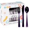 imageWDF 60Pieces Halloween Plates Disposable Plastic 180 Pieces Black and Purple Halloween Plastic Silverware