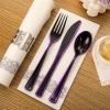 imageWDF 60Pieces Halloween Plates Disposable Plastic 180 Pieces Black and Purple Halloween Plastic Silverware