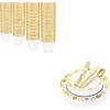 imageWDF 150pcs Gold Plastic Plates with Disposable Plastic Silverware 200 Pack Gold Plastic Cups