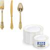imageWDF 300 Pieces Gold Plastic Silverware Disposable and WDF 200PCS Gold Plastic Plates