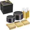 imageWDF 500PCS Black and Gold Plastic Plates with Gold Plastic Silverware
