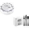 imageWDF 60Pieces Halloween Plates Disposable Plastic 180 Pieces Black Plastic Silverware