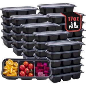 imageWDF 25 Pack Small Meal Prep Containers 3 Compartments with Lids  Disposable Snack Box Container  Disposable Bento Boxes  Reusable Travel Lunch Boxes for HalloweenOfficePicnicMicrowave Safe50