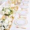 image175 Pieces Christmas Plastic Plates  Red Plastic Plates with Gold Rim Include 25 Dinner Plate 10 25 Dessert Plate 7 25 gold Cups 9 OZ 25 Pre Rolled Napkins for ChristmasPartyGold Modern