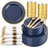 image175 Pieces Christmas Plastic Plates  Red Plastic Plates with Gold Rim Include 25 Dinner Plate 10 25 Dessert Plate 7 25 gold Cups 9 OZ 25 Pre Rolled Napkins for ChristmasPartyBlue and Gold