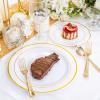 image175 Pieces Christmas Plastic Plates  Red Plastic Plates with Gold Rim Include 25 Dinner Plate 10 25 Dessert Plate 7 25 gold Cups 9 OZ 25 Pre Rolled Napkins for ChristmasPartyGold Modern