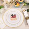 image175 Pieces Christmas Plastic Plates  Red Plastic Plates with Gold Rim Include 25 Dinner Plate 10 25 Dessert Plate 7 25 gold Cups 9 OZ 25 Pre Rolled Napkins for ChristmasPartyWhite and Gold