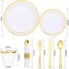 image175 Pieces Christmas Plastic Plates  Red Plastic Plates with Gold Rim Include 25 Dinner Plate 10 25 Dessert Plate 7 25 gold Cups 9 OZ 25 Pre Rolled Napkins for ChristmasPartyWhite and Gold
