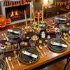 image175 Pieces Christmas Plastic Plates  Red Plastic Plates with Gold Rim Include 25 Dinner Plate 10 25 Dessert Plate 7 25 gold Cups 9 OZ 25 Pre Rolled Napkins for ChristmasPartyBlack and Gold