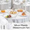 image175 Pieces Christmas Plastic Plates  Red Plastic Plates with Gold Rim Include 25 Dinner Plate 10 25 Dessert Plate 7 25 gold Cups 9 OZ 25 Pre Rolled Napkins for ChristmasPartyWhite and Silver