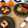 image175 Pieces Christmas Plastic Plates  Red Plastic Plates with Gold Rim Include 25 Dinner Plate 10 25 Dessert Plate 7 25 gold Cups 9 OZ 25 Pre Rolled Napkins for ChristmasPartyBlack and Gold