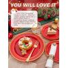 image175 Pieces Christmas Plastic Plates  Red Plastic Plates with Gold Rim Include 25 Dinner Plate 10 25 Dessert Plate 7 25 gold Cups 9 OZ 25 Pre Rolled Napkins for ChristmasPartyRed