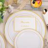 image175 Pieces Christmas Plastic Plates  Red Plastic Plates with Gold Rim Include 25 Dinner Plate 10 25 Dessert Plate 7 25 gold Cups 9 OZ 25 Pre Rolled Napkins for ChristmasPartyWhite and Gold