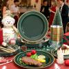 image175 Pieces Christmas Plastic Plates  Red Plastic Plates with Gold Rim Include 25 Dinner Plate 10 25 Dessert Plate 7 25 gold Cups 9 OZ 25 Pre Rolled Napkins for ChristmasPartyGreen