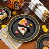 image175 Pieces Christmas Plastic Plates  Red Plastic Plates with Gold Rim Include 25 Dinner Plate 10 25 Dessert Plate 7 25 gold Cups 9 OZ 25 Pre Rolled Napkins for ChristmasPartyBlack and Gold