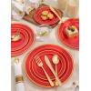 image175 Pieces Christmas Plastic Plates  Red Plastic Plates with Gold Rim Include 25 Dinner Plate 10 25 Dessert Plate 7 25 gold Cups 9 OZ 25 Pre Rolled Napkins for ChristmasPartyRed