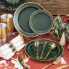 image175 Pieces Christmas Plastic Plates  Red Plastic Plates with Gold Rim Include 25 Dinner Plate 10 25 Dessert Plate 7 25 gold Cups 9 OZ 25 Pre Rolled Napkins for ChristmasPartyGreen