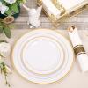 image175 Pieces Christmas Plastic Plates  Red Plastic Plates with Gold Rim Include 25 Dinner Plate 10 25 Dessert Plate 7 25 gold Cups 9 OZ 25 Pre Rolled Napkins for ChristmasPartyWhite and Gold