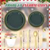 image175 Pieces Christmas Plastic Plates  Red Plastic Plates with Gold Rim Include 25 Dinner Plate 10 25 Dessert Plate 7 25 gold Cups 9 OZ 25 Pre Rolled Napkins for ChristmasPartyGreen
