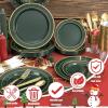 image175 Pieces Christmas Plastic Plates  Red Plastic Plates with Gold Rim Include 25 Dinner Plate 10 25 Dessert Plate 7 25 gold Cups 9 OZ 25 Pre Rolled Napkins for ChristmasPartyGreen