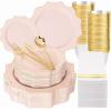 imageWDF 175Pcs Green Plastic Plates  Green Plates Disposable with Gold Rim  Christmas Plastic Plate  Fancy Disposable Dinnerware Sets 25 Guests Ideal for ChristmasPartyWeddingPink and Gold
