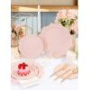 imageWDF 175Pcs Green Plastic Plates  Green Plates Disposable with Gold Rim  Christmas Plastic Plate  Fancy Disposable Dinnerware Sets 25 Guests Ideal for ChristmasPartyWeddingPink and Gold