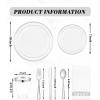 imageWDF 175Pcs Green Plastic Plates  Green Plates Disposable with Gold Rim  Christmas Plastic Plate  Fancy Disposable Dinnerware Sets 25 Guests Ideal for ChristmasPartyWeddingWhite and Silver
