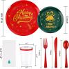imageWDF 175Pcs Green Plastic Plates  Green Plates Disposable with Gold Rim  Christmas Plastic Plate  Fancy Disposable Dinnerware Sets 25 Guests Ideal for ChristmasPartyWeddingBell