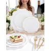 imageWDF 175Pcs Green Plastic Plates  Green Plates Disposable with Gold Rim  Christmas Plastic Plate  Fancy Disposable Dinnerware Sets 25 Guests Ideal for ChristmasPartyWeddingWhite and Gold