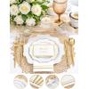 imageWDF 175Pcs Green Plastic Plates  Green Plates Disposable with Gold Rim  Christmas Plastic Plate  Fancy Disposable Dinnerware Sets 25 Guests Ideal for ChristmasPartyWeddingWhite and Gold