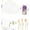 imageWDF 175Pcs Green Plastic Plates  Green Plates Disposable with Gold Rim  Christmas Plastic Plate  Fancy Disposable Dinnerware Sets 25 Guests Ideal for ChristmasPartyWeddingWhite and Gold