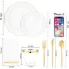 imageWDF 175Pcs Green Plastic Plates  Green Plates Disposable with Gold Rim  Christmas Plastic Plate  Fancy Disposable Dinnerware Sets 25 Guests Ideal for ChristmasPartyWeddingClear and Gold