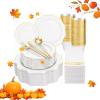 imageWDF 175Pcs Green Plastic Plates  Green Plates Disposable with Gold Rim  Christmas Plastic Plate  Fancy Disposable Dinnerware Sets 25 Guests Ideal for ChristmasPartyWeddingWhite and Gold