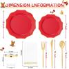 imageWDF 175Pcs Green Plastic Plates  Green Plates Disposable with Gold Rim  Christmas Plastic Plate  Fancy Disposable Dinnerware Sets 25 Guests Ideal for ChristmasPartyWeddingRed