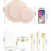 imageWDF 175Pcs Green Plastic Plates  Green Plates Disposable with Gold Rim  Christmas Plastic Plate  Fancy Disposable Dinnerware Sets 25 Guests Ideal for ChristmasPartyWeddingPink and Gold