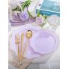 imageWDF 175Pcs Green Plastic Plates  Green Plates Disposable with Gold Rim  Christmas Plastic Plate  Fancy Disposable Dinnerware Sets 25 Guests Ideal for ChristmasPartyWeddingPurple and Gold