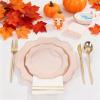 imageWDF 175Pcs Green Plastic Plates  Green Plates Disposable with Gold Rim  Christmas Plastic Plate  Fancy Disposable Dinnerware Sets 25 Guests Ideal for ChristmasPartyWeddingPink and Gold