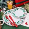 imageWDF 175Pcs Green Plastic Plates  Green Plates Disposable with Gold Rim  Christmas Plastic Plate  Fancy Disposable Dinnerware Sets 25 Guests Ideal for ChristmasPartyWeddingBerry Leaves