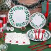 imageWDF 175Pcs Green Plastic Plates  Green Plates Disposable with Gold Rim  Christmas Plastic Plate  Fancy Disposable Dinnerware Sets 25 Guests Ideal for ChristmasPartyWeddingBerry Leaves