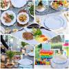 imageWDF 175Pcs Green Plastic Plates  Green Plates Disposable with Gold Rim  Christmas Plastic Plate  Fancy Disposable Dinnerware Sets 25 Guests Ideal for ChristmasPartyWeddingBule and Gold