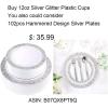 imageWDF 100pcs 12OZ Silver CupsDisposable Premium Wedding Silver Glitter Plastic Cups for Christmas Party