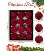imageWDF 12PCS Velvet Brown Christmas Ornaments  Neutral Brown Ornaments 80mm 315inch Shatterproof Christmas Balls for Xmas Trees DecorationsRed