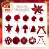 imageWDF 12PCS Velvet Brown Christmas Ornaments  Neutral Brown Ornaments 80mm 315inch Shatterproof Christmas Balls for Xmas Trees DecorationsRed
