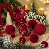 imageWDF 12PCS Velvet Brown Christmas Ornaments  Neutral Brown Ornaments 80mm 315inch Shatterproof Christmas Balls for Xmas Trees DecorationsRed